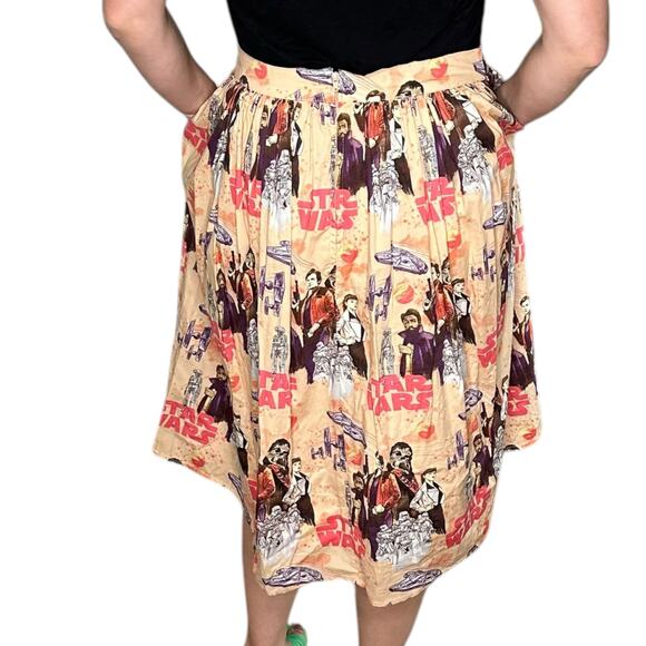 STAR WARS DISNEY Patterned Midi Skirt Orange Pink Women's Size Large Universe - Picture 9 of 9